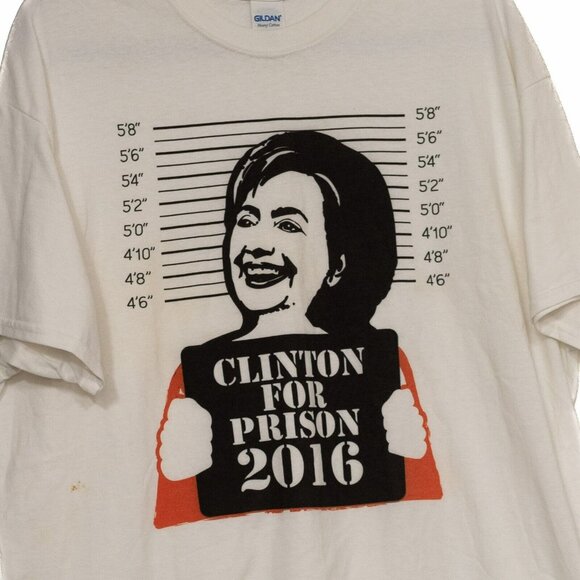 Gildan Clinton For Prison 2016 Mens White T-Shirt Short Sleeve Crew Neck Size XL - Picture 4 of 8